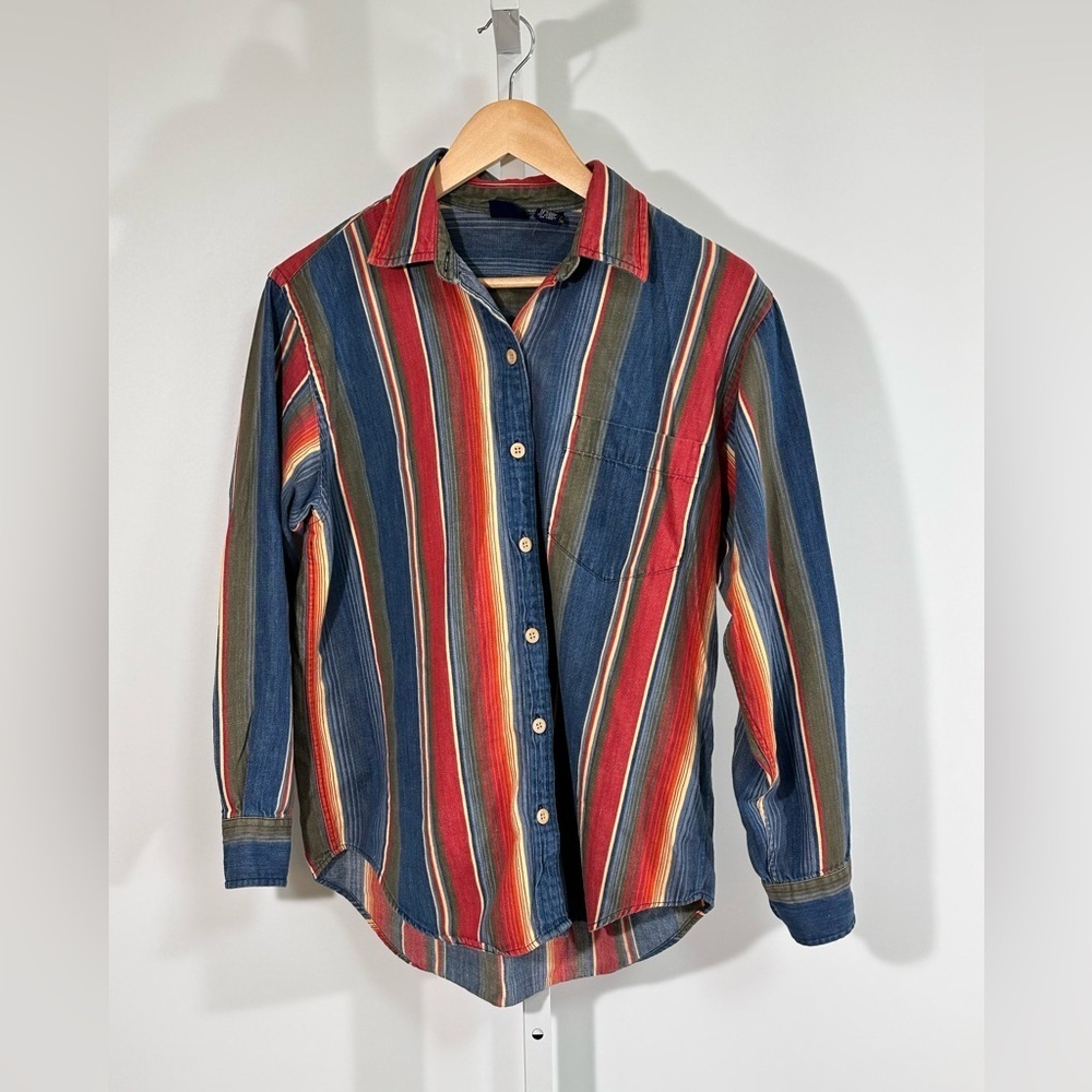 1990s GAP Serape Stripe Indigo Cotton Shirt | Made in Hong Kong